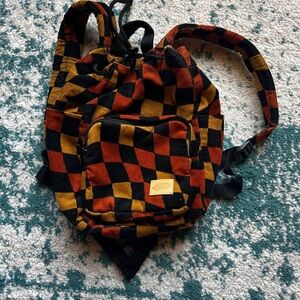 Vans Corduroy Checkered Drawstring Bag in Black, Rust & Mustard